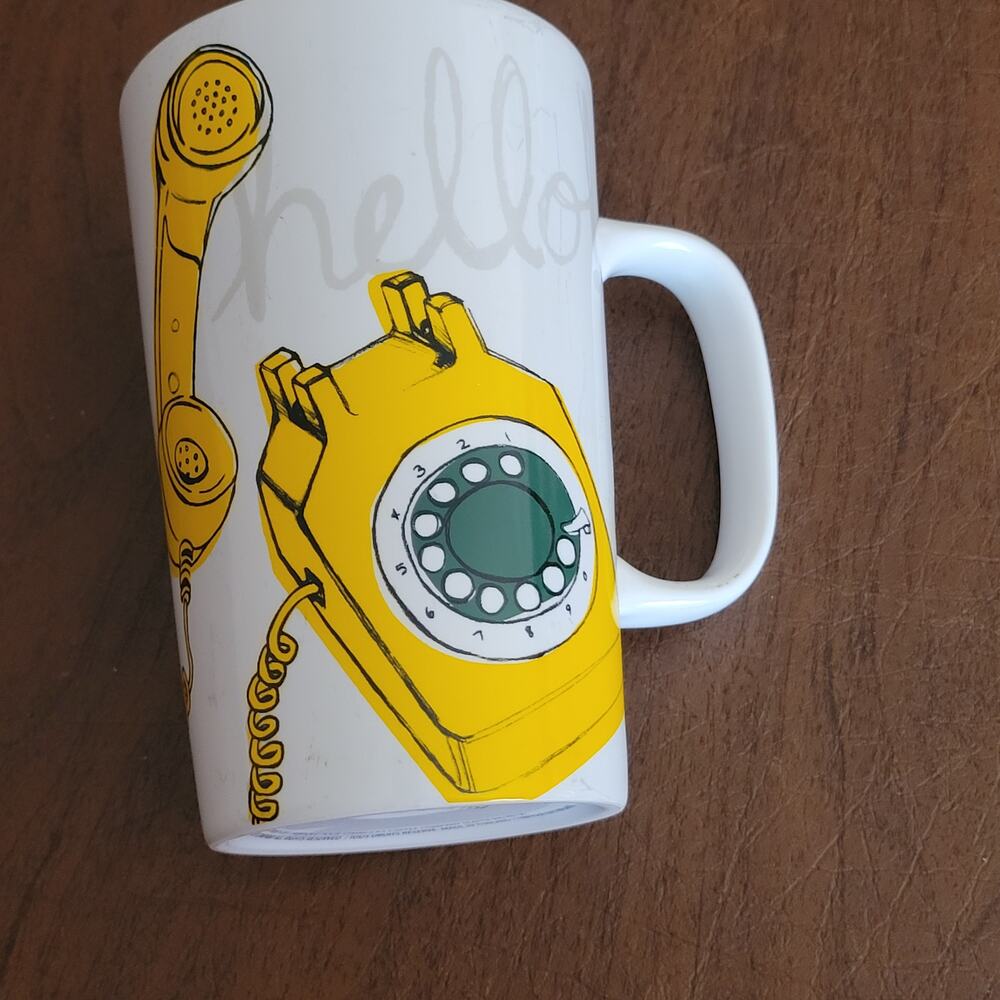 Starbucks 2015 Hello! Yellow Rotary Phone Tall Coffee Mug Telephone 16oz